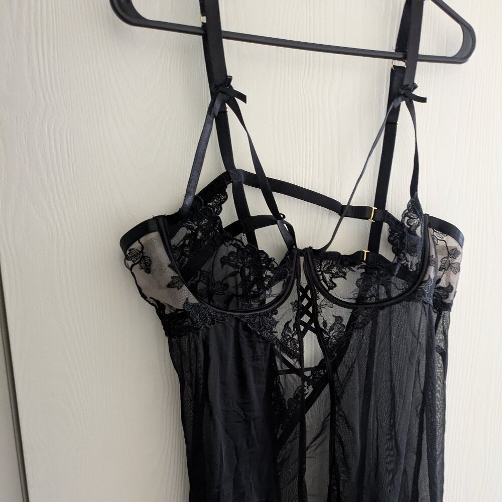 Oh La La Cherie Black Bow Romantic Corset Teddy XXL Floral Lace